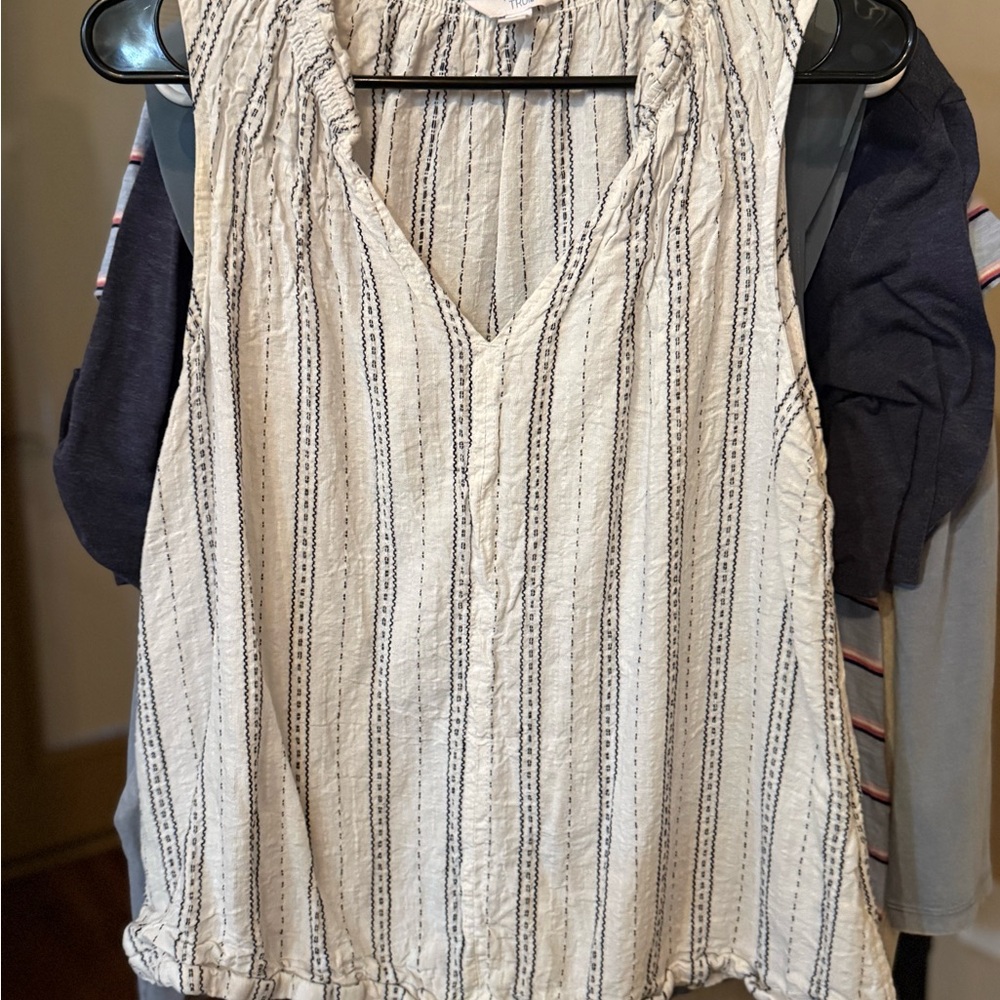 Time and Tru Cream and Black Striped Blouse